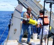 An Argo float being deployed in 2004 between Hawaii and San Diego. Credit: Dr. James Swift, Scripps Institution of Oceanography, UC San Diego