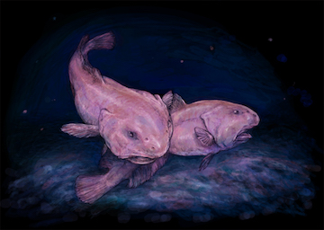 This is what a blobfish looks underwater (left) before getting dragged out  of water on land (