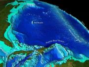 Image depicting satellite captured, bathymetric data of the western Atlantic Ocean Basin and its ocean floor features. Credit: NOAA's National Environmental Satellite and Information Service.